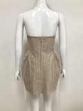 Ladies Luxury Bead Tassels Strapless Backless Design Celebrity Party Club Khaki Sleeveless Sexy Mini Bandage Dress New