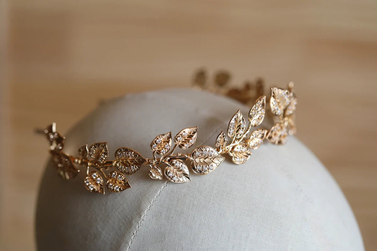 Wedding Hair Accessories Crystal Tiara Vintage Gold Color Baroque Headband Bride Hairband Party Leaf Headpiece Bridal Jewelry