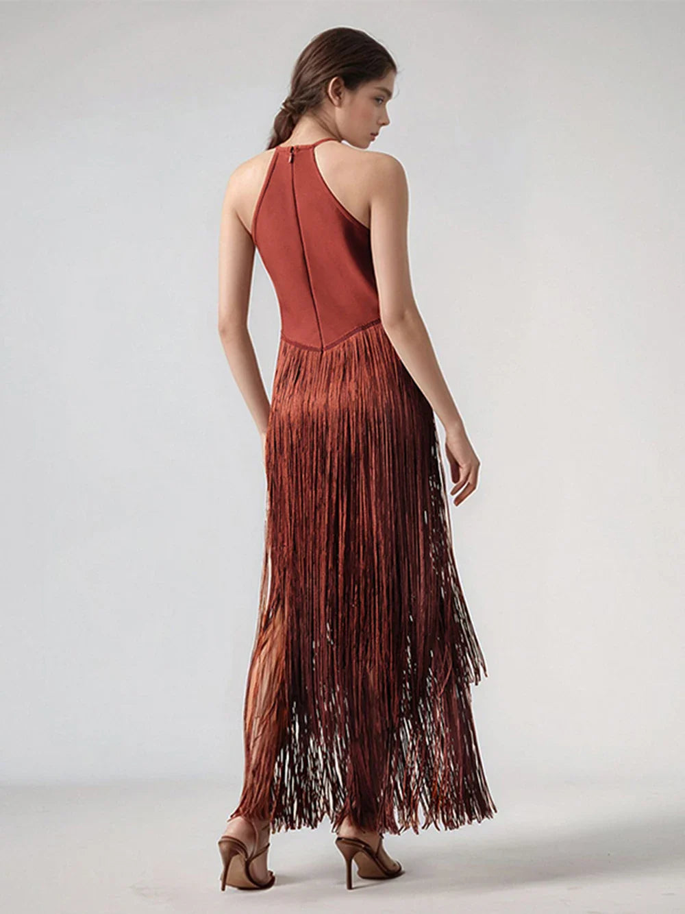 Modphy Sexy Tassel Ankle Bodycon Bandage Long Dress Celebrity Elegant Evening Club Luxury Birthday Party Outfit ﻿