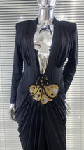 Beaded Decoration Sexy V-Neck Package Hip Black Floor Length Dress Celebrity Party Dress Woman Cocktail Outfit