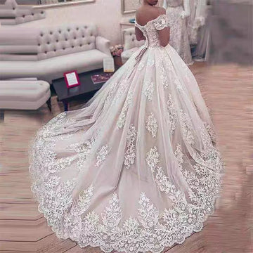 Exquisite Wedding Dress Ball Gown Sweetheart Appliques Off The Shoulder Lace-up For Brides Vestido De Novia