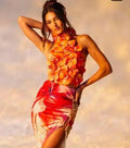 Orange Color Women Sexy Florals Backless Bodycon Tops Celebrate Nightclub Party Bar Dancer DJ Performance Costume