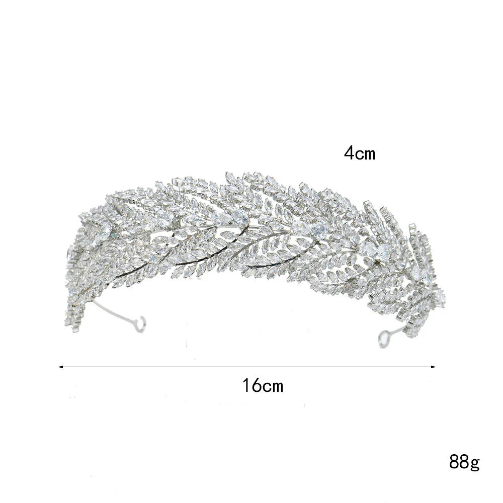 Wedding Hair Accessories Leaf Tiara Crown AAA Zircon Headbands For Brides Women Princess Queen Zirconia Headpiece Bridal Jewelry