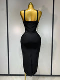 Women Sexy Diamonds Tassel Crystal Midi Black Bodycon Bandage Dress Elegant Evening Party Luxury Birthday Dresses Vestido