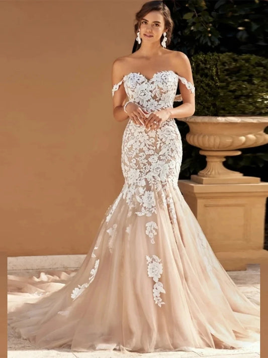 Exquisite Wedding Dresses For Women Sweetheart Bridal Gowns Lace Appliques Vintage Robes Off The Shoulder Vestidos De Novia