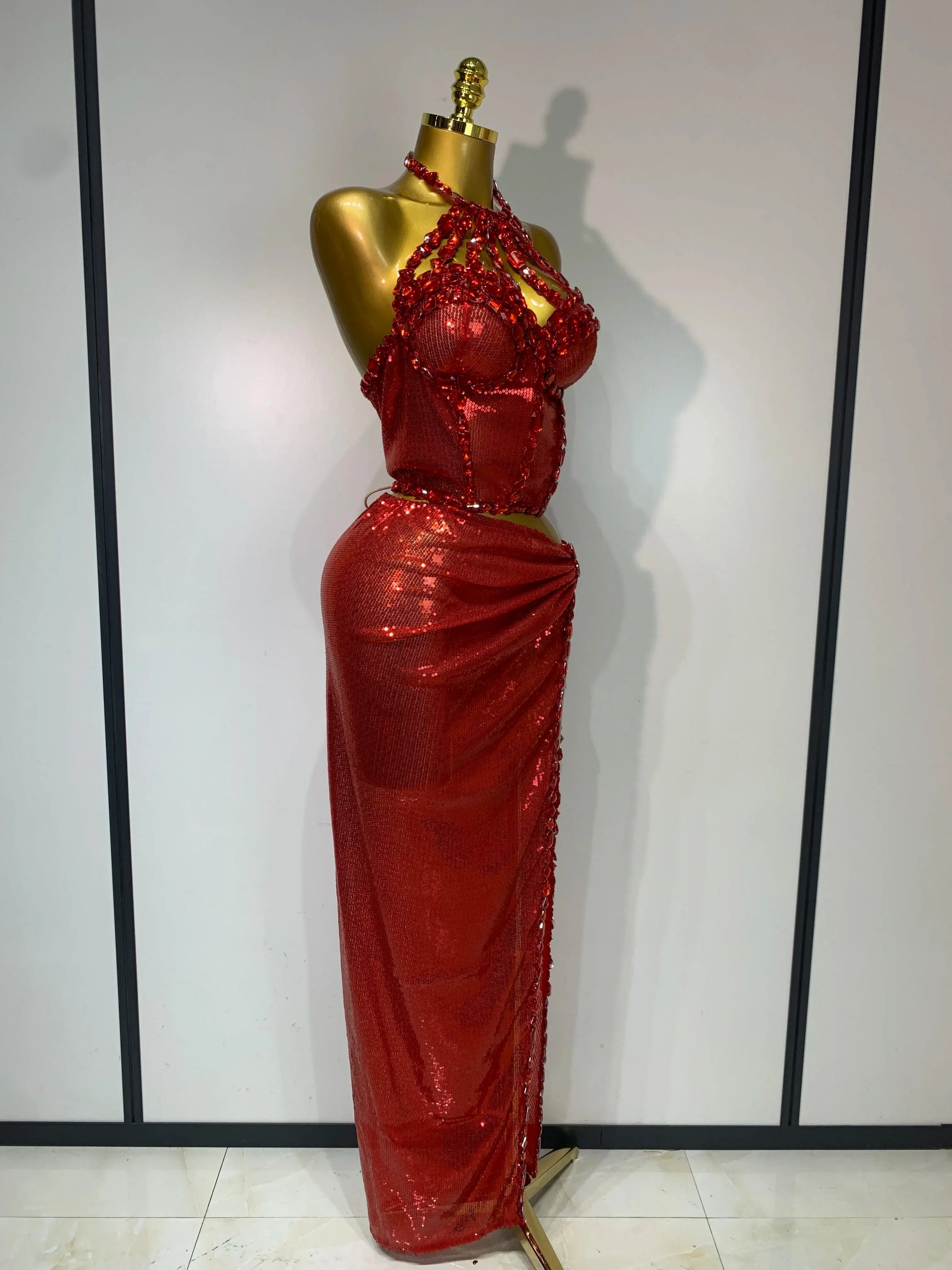 Sexy Backless Shiny Diamond Two Piece Set Women Elegant Evening Party Luxury Birthday Nightclub Singer Stage costume