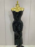 Black Shiny Sequin Sexy Chest Wrapped Dress Women Fashion Eveing Celebrate Birthday Party Stage Costume black