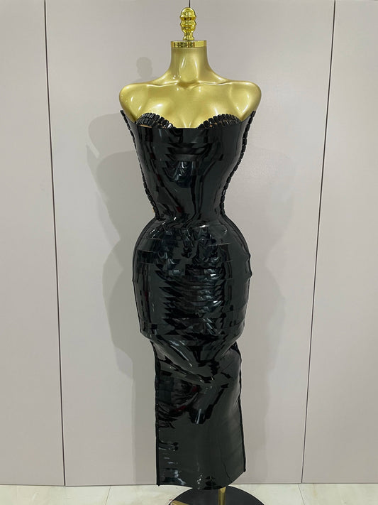Black Shiny Sequin Sexy Chest Wrapped Dress Women Fashion Eveing Celebrate Birthday Party Stage Costume black