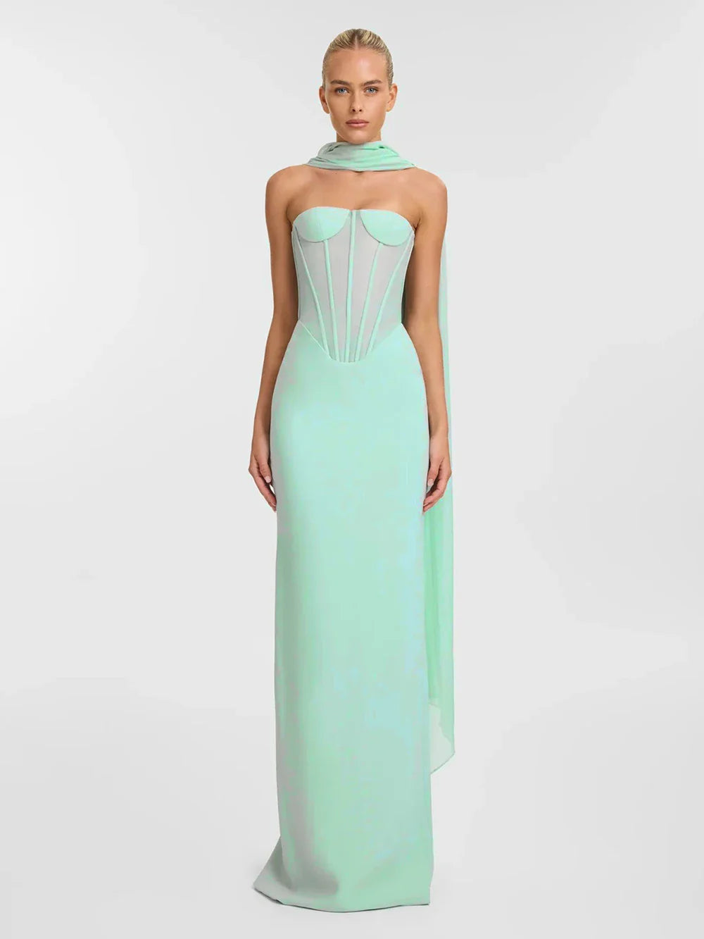 Elegant Strapless Scarf Tight Long Dress For Women'S Sexy Backless Sleeveless Vestidos Celebrity Evening Party Gowns