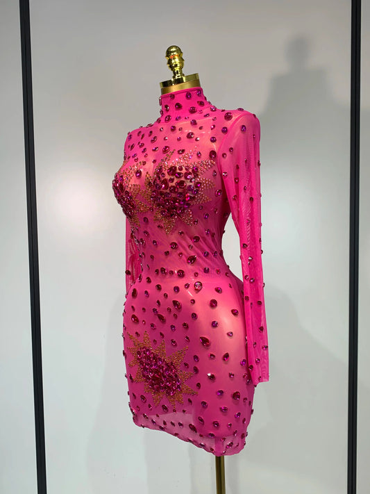 High Quality Sparkly Rhinestone Sexy Bodycon Dress New Fashion Nightclub Stage Outfit Luxury Birthday Party Dresses