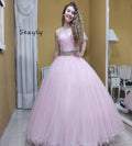 Princess Pink Quinceanera Dresses With Beaded Crystal Two Pieces A Line Sweet 16 Dress Tulle Vestidos De 15 Años PartyCustomized Pink