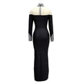 Fashion Sexy European And American Women Long Sleeve Black Sexy Round High Neck Color Long Sleeve Diamond Decoration Slim Dress