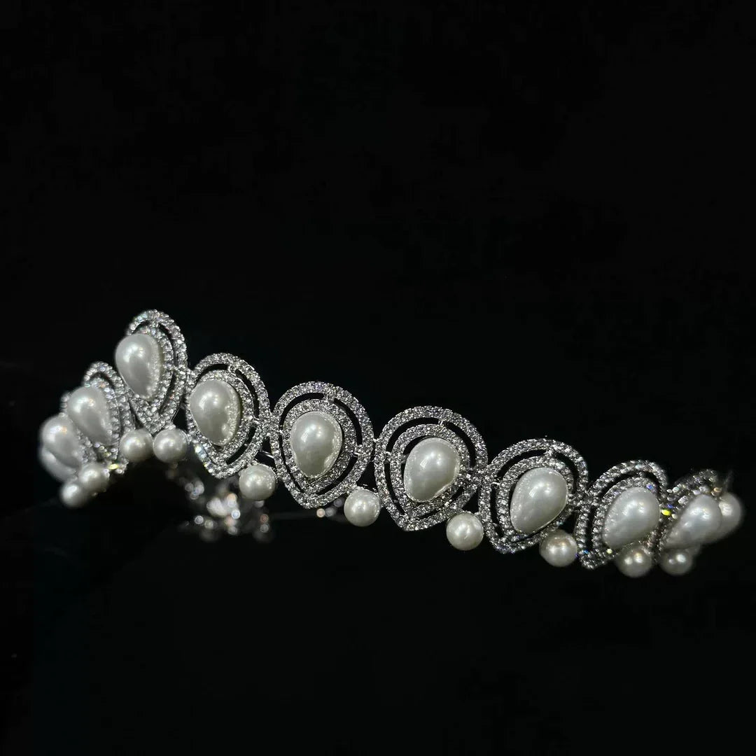 Crystal Pearl Tiaras and Crowns Rhinestones Diadem Bride Women Princess Queen Headband Bridal Hair Jewelry Wedding Accessories