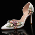 2025 Fashion Flowers Leaf Satin Mary Janes Women Pumps Spring Autumn Elegant Pointed toe Thin High heels Wedding Bridal Shoes