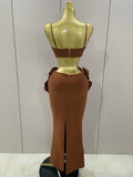 Sexy Camisole Floral Bandage Long Skirts 2-Piece Set Women Celebrity Elegant Party Cocktail Prom Gown Nightclub Outfit