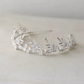 Bridal Hair Jewelry Pearl Crystal Tiara Headband Leaf Flower Headpiece For Brides Silver Color Headdress Wedding Accessories