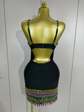 Sparkly Colorful Diamonds V Neck Black Bodycon Bandage Dress Celebrity Elegant Evening Club Party Luxury Birthday Dresses