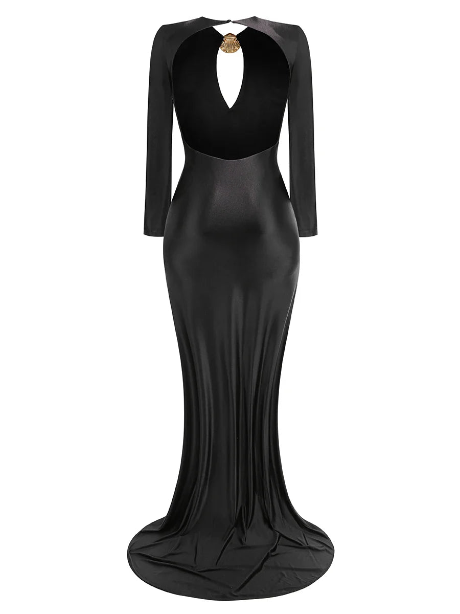 New Arrival Women Long Sleeve Sexy Keyholes Bodycon Floor-length Dress Elegant Evening Party Prom Runway Fashion Dress