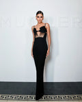 Arrival Black Color Women Sleeveless Sexy Strap Mesh Bodycon Bandage Long Dress Celebrate Birthday Party Evening Outfit