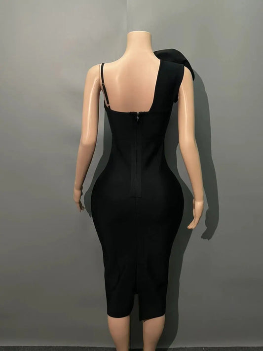 Women Sexy One Shoulder Florlas Bodycon Midi Bandage Dress Celebrate Fashion Evening Party Outfit Vestido