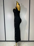 Elegant Sparkly Rhinestone Pearl Halter Backless Bodycon Bandage Long Dress Women Luxury Birthday Evening Party Gowns