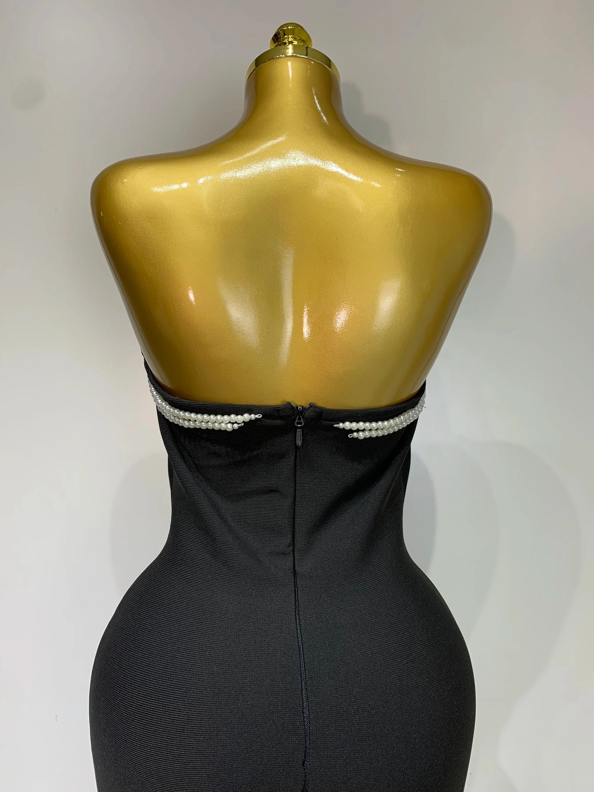 Women Sexy Backless Strapless Black Beading Long Bandage Bodycon Dress Celebrity Elegant Evening Luxury Birthday Dresses