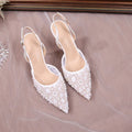 Fashion Sequined Lace Flowers Women Pumps Elegant Pointed toe Satin Wedding Thin High heels Summer Female Party Bridal Shoes White 6.5cm