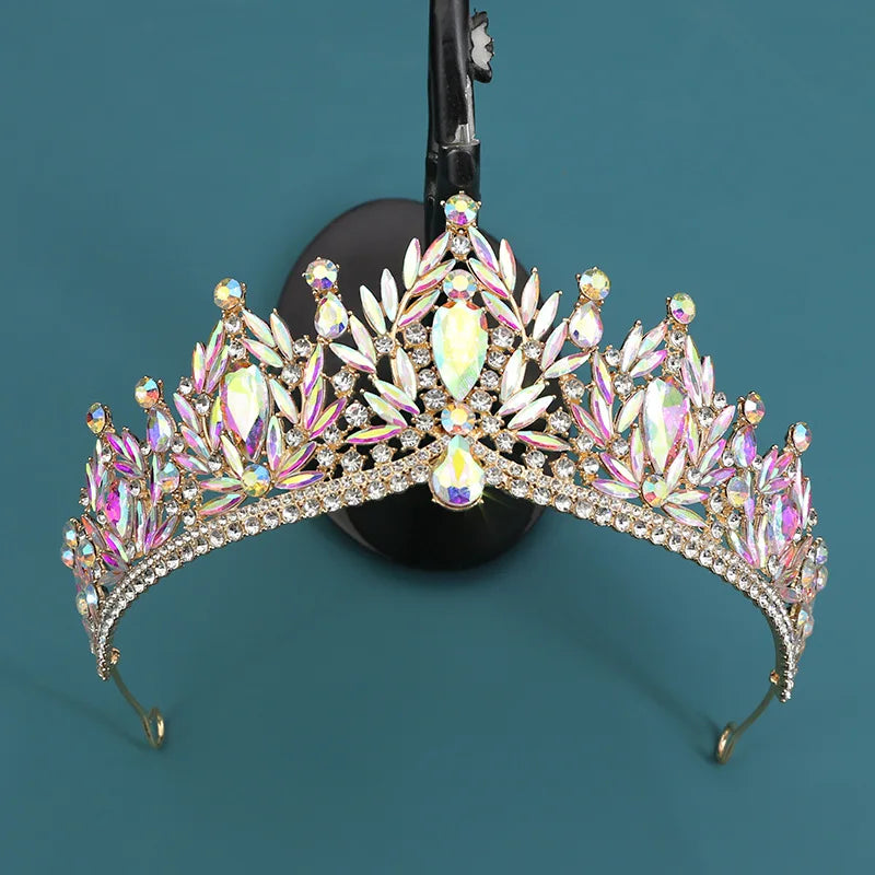 Baroque Crowns And Tiaras For Women Crystal Queen Princess Bridal Crown For Wedding Hair Accessories Party Prom Hair Jewelry Blue Zinc Plated