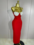 Women Celebrity Sexy Backless Diamonds Patchwork Black Red Maxi Long Bodycon Bandage Dress Elegant Evening Club Party Dress