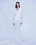 White Color Women Long Sleeve Sexy V-Neck Draped Bodycon Long Dress Fashion Celebrate Evening Party Birthday Outfit WHITE