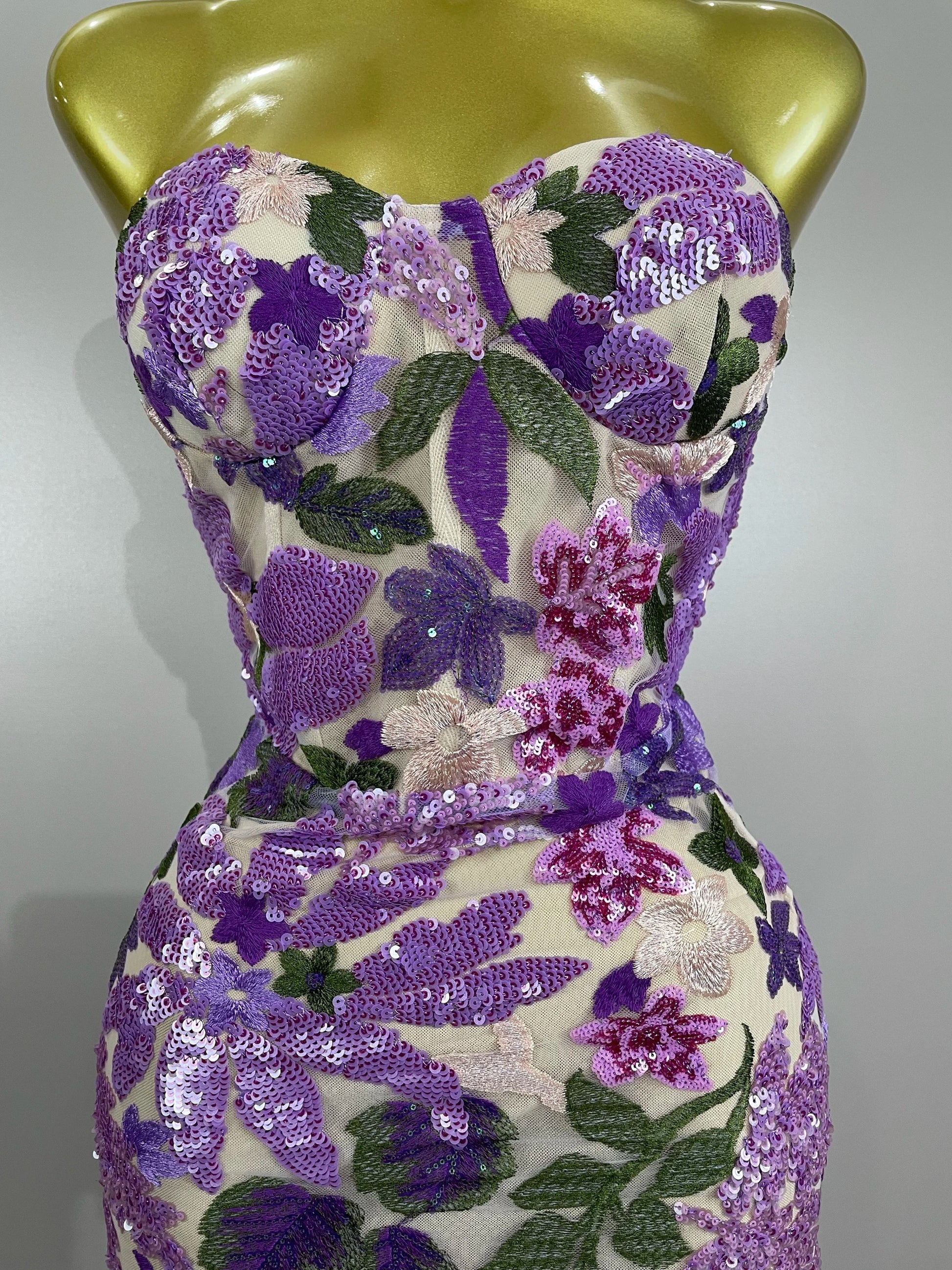 Sexy Strapless Floral Sequin Long Dress Women Sequins Flower Backless Long Slim Dress Evening Party Runway Gown Dress