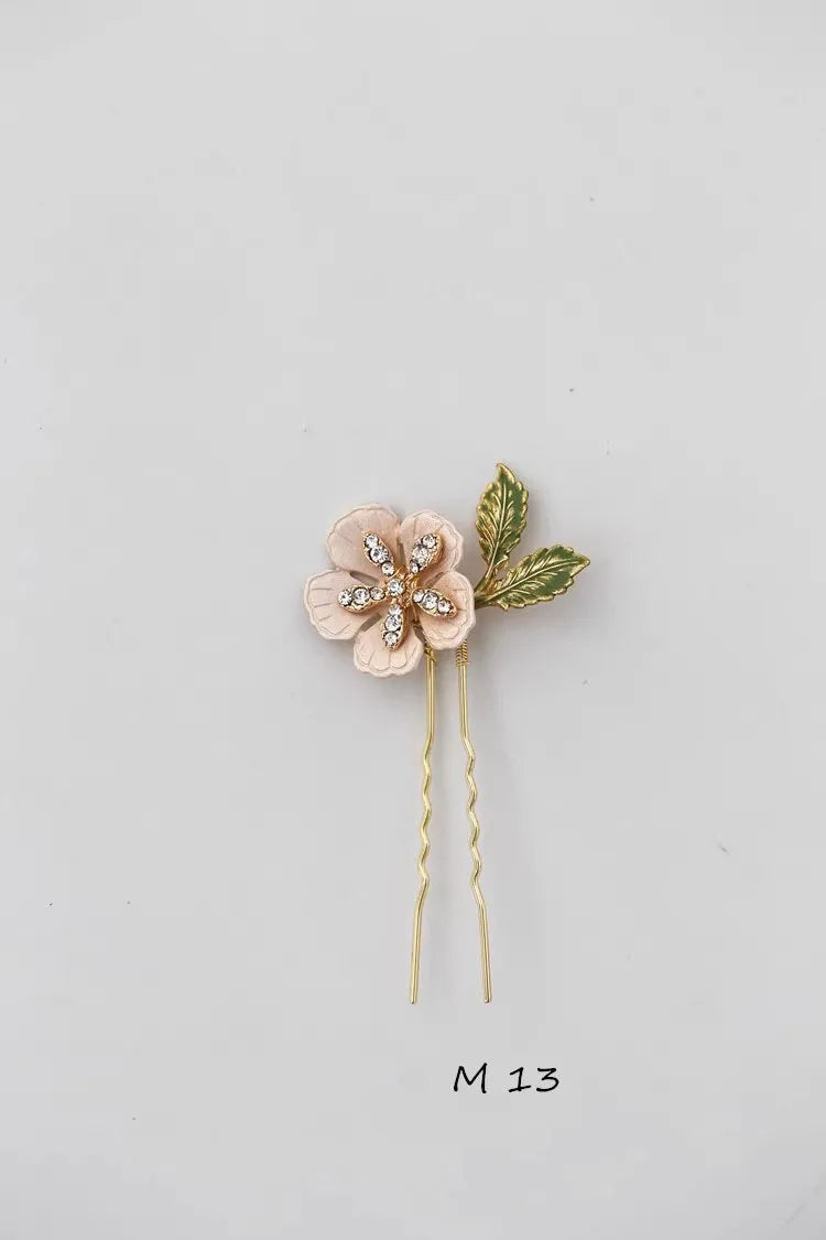 Flower Hair Comb Pin Clip Leaf Head Piece For Brides Bridesmaids Gold Color Hairpins Bridal Jewelry Wedding Accessories M13