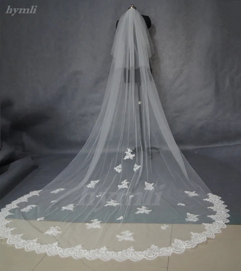 Cathedral Length Bridal Veil 2 Layer 3 Meters Popular New Style White Ivory Off-White Lace Wedding Veil for Brides Ivory