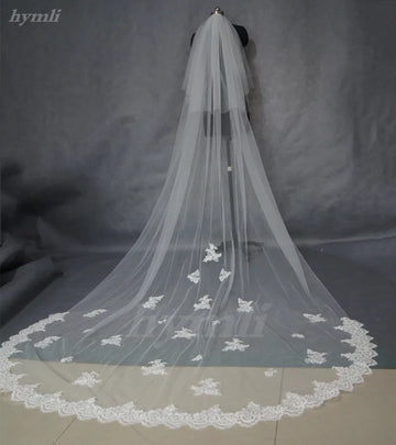 Cathedral Length Bridal Veil 2 Layer 3 Meters Popular New Style White Ivory Off-White Lace Wedding Veil for Brides Ivory