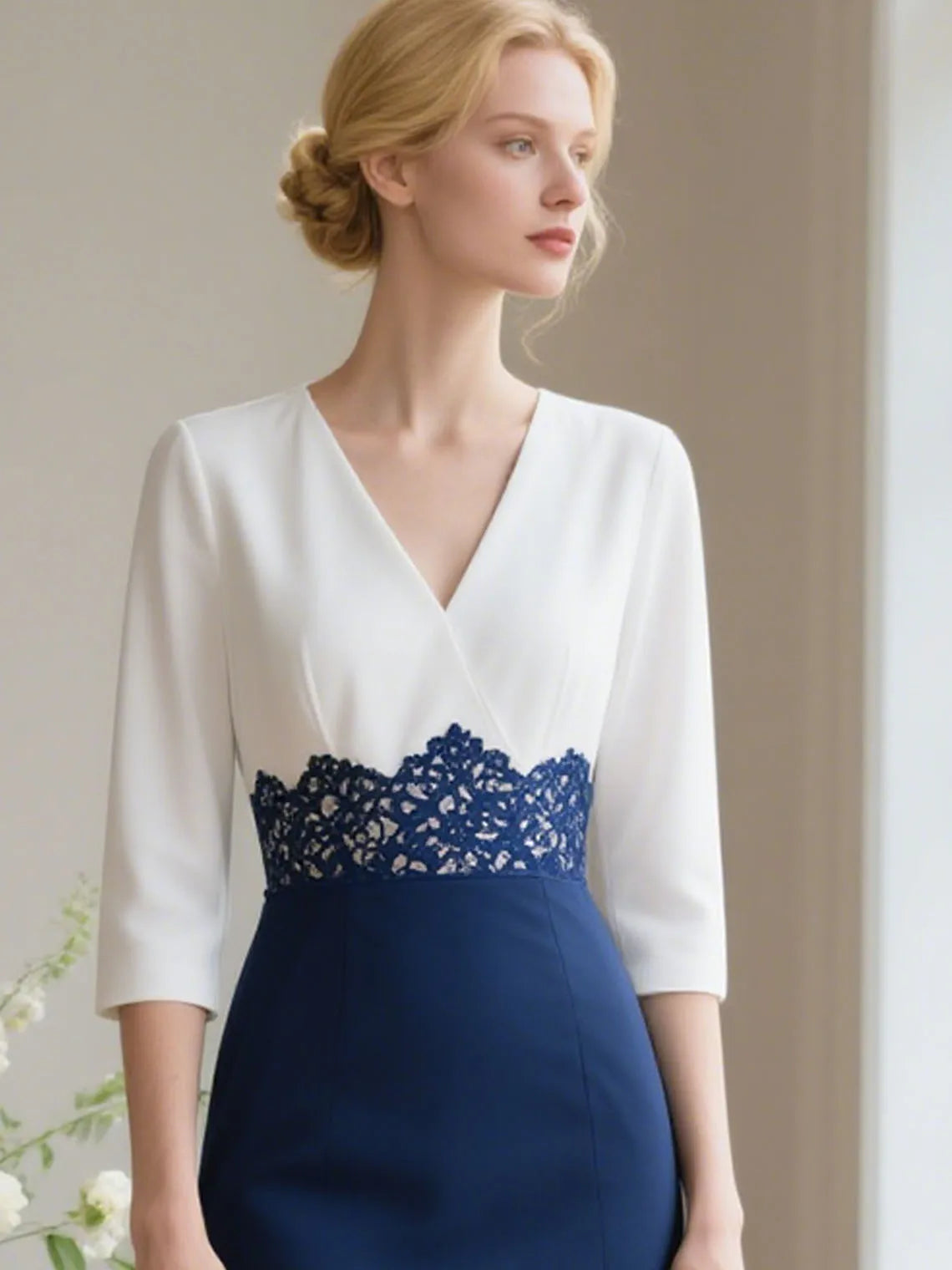 Mother Of The Bride Dress - Sexy Modern A-Line V Neck Mother of the Bride Dress Tea Length 3/4 Sleeve Appliques Slit Evening Dress 2025 Free Customized