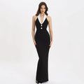 Sexy Lapel Halter Neck Bandage Long Formal Dress For Women Fashion Sleeveless Backless Shiny Robe Bnaquet Street Party Vestido black