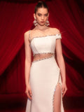 Sexy Women's Light Luxury Water Diamond Waist Long Bandage Dress Sleeveless Bodycon Maxi Dress Evening Club Party Vestidos