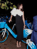 Elegant Evening Long Bandage Dress Fashion Splicing Ruffle Flowers Club Party Gowns Lady Sexy Diagonal Collar Dress
