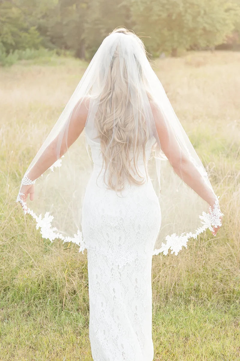 One Layer Wedding Veil - New Style Lace Appliques Elbow Fingertip Floor Chapel Cathedral Length Bridal Veil