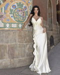 High Quality Women Sleeveless Sexy V-Neck Ruffles Bodycon Long Maxi Dress Satin Nightclub Party Celebrate Dress Wholesale