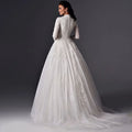 Customized High Neck A-line Muslim Wedding Dress Long Sleeve Lace Applique Bridal Dress Vintage Vestidos De Novia 2025