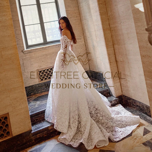 White A-Line Wedding Dresses Sweetheart Long Sleeve Princess Bridal Dress Formal Wedding Ball Prom Gown Customized