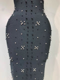 Elegant Sparkly Rhinestone Pearl Halter Backless Bodycon Bandage Long Dress Women Luxury Birthday Evening Party Gowns