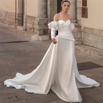 Elegant Wedding Dresses Satin Bridal Gowns Sexy Strapless Floor Length Robes For Formal Party Sheath Mermaid Vestidos De Novia