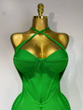 Women Sexy Sleeveless Backless Green Midi Bodycon Bandage Dress Celebrity Elegant Evening Club Party Luxury Birthday Dress