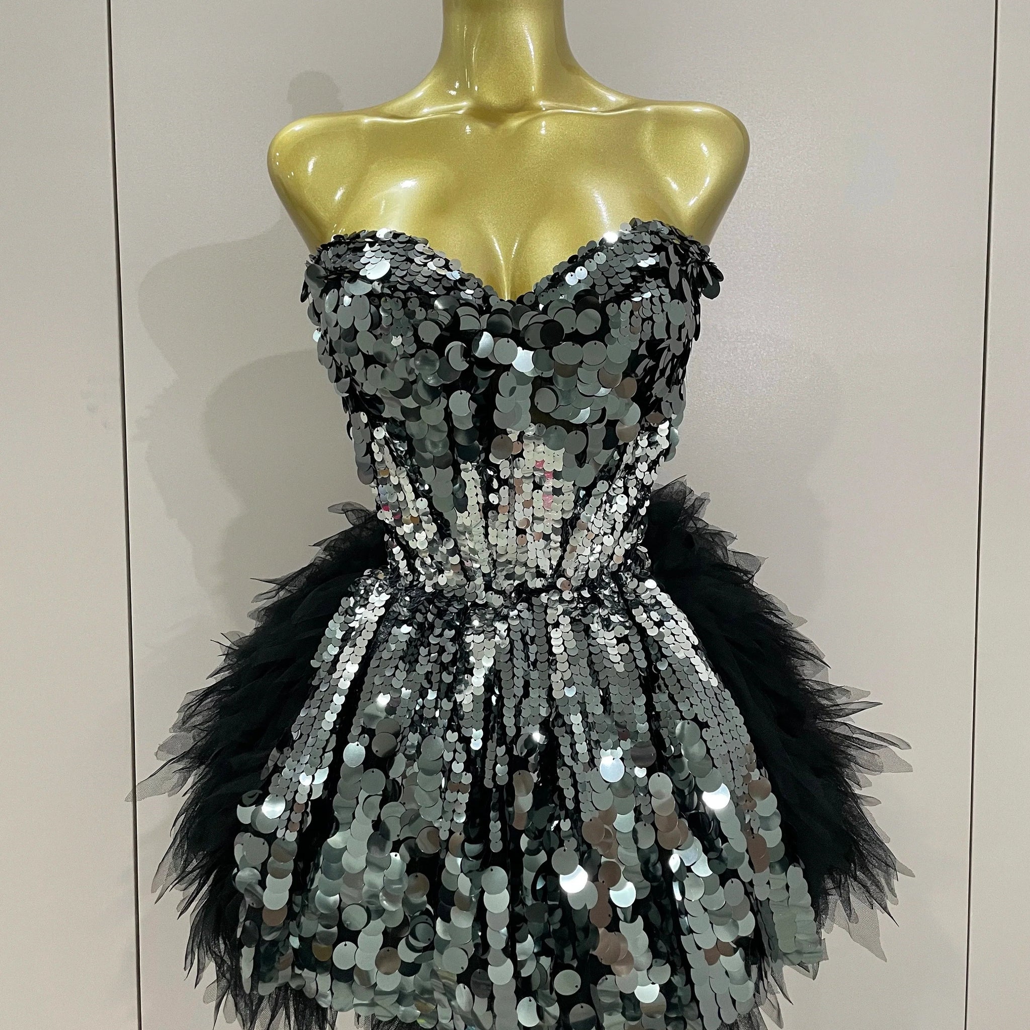 Sparkly Black Sequins Two Pieces Set Women Party Evening Prom Celebrate Birthday Dress Nightclub Photo Shoot Stage Costume MULTI