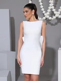 White Backless Pearl Bow Evening Party Dress Bandage Women Robes Elegant Sexy Dress Bodycon Mini Summer Dress Vestidos