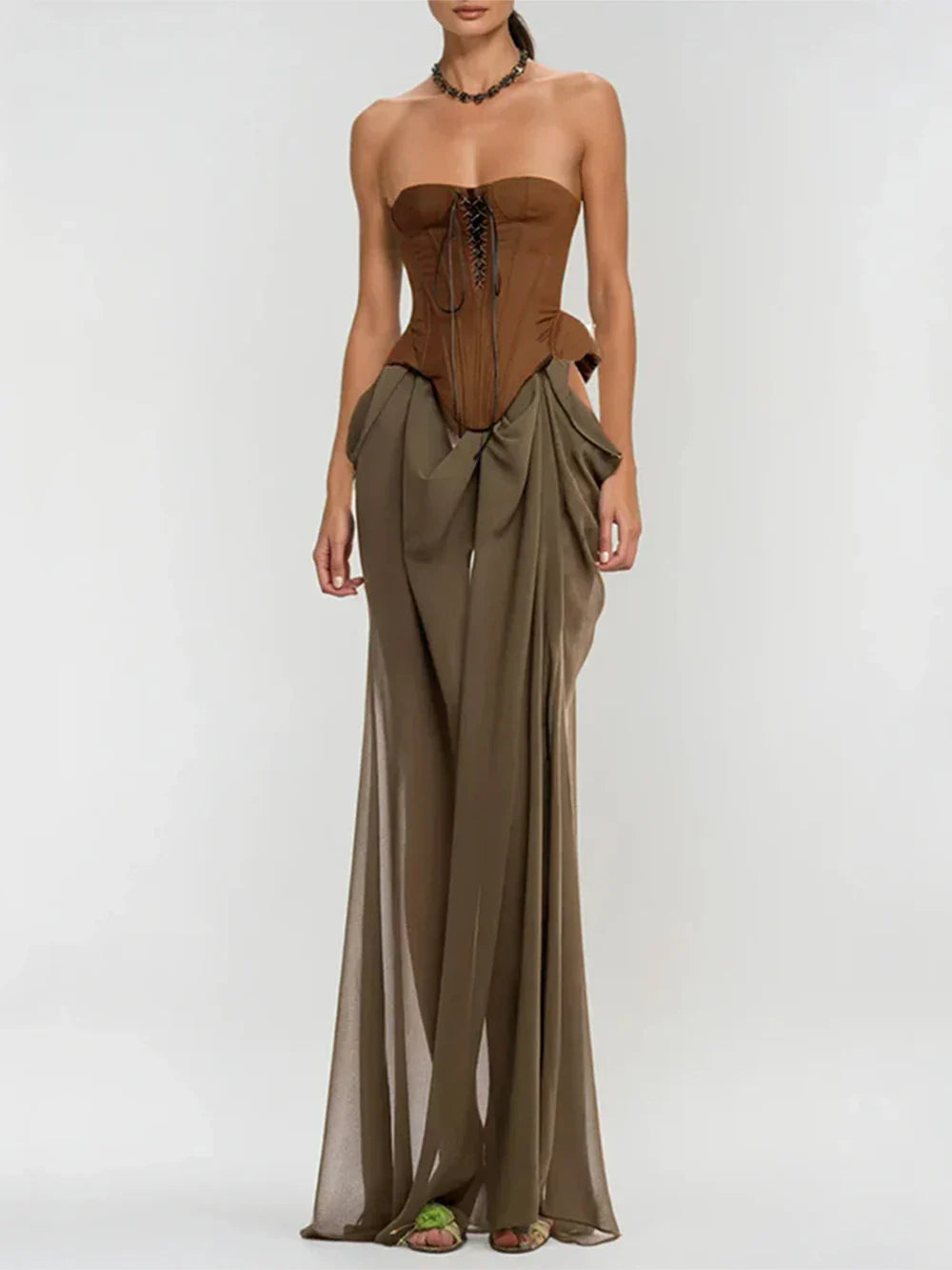 Vintage Off Shoulder Sleeveless Long Dresses Sexy Women Sheath Lace Up Patchwork Long Dress Elegant Summer For Vestidos