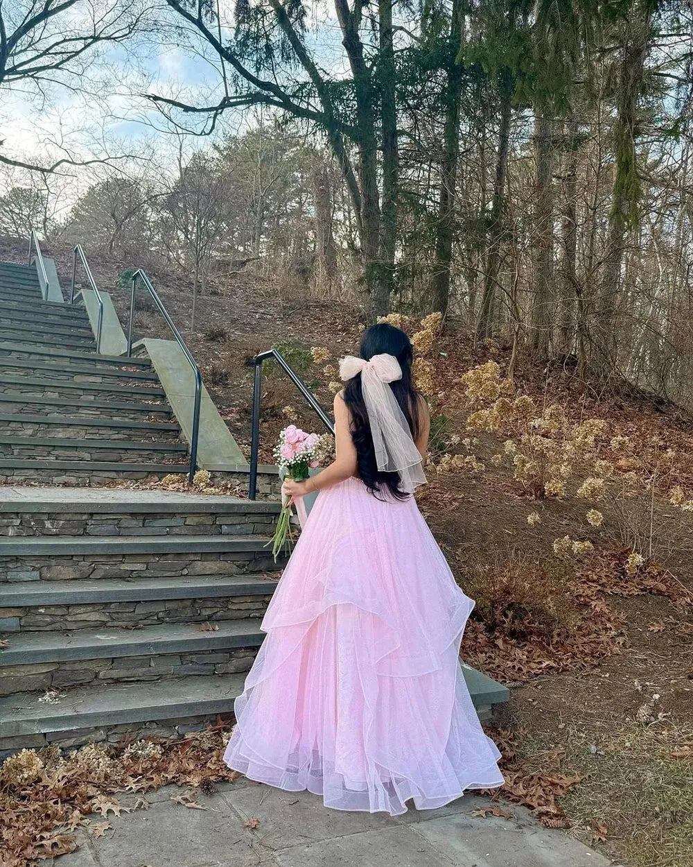 Glitter Pink Wedding Dresses Princess Bride Dresses Formal Ruffles Ruc