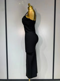 Women Sexy Sleeveless Hollow out Split Backless Black Midi Bandage Dress Celebrity Elegant Evening Cocktail Party Dresses